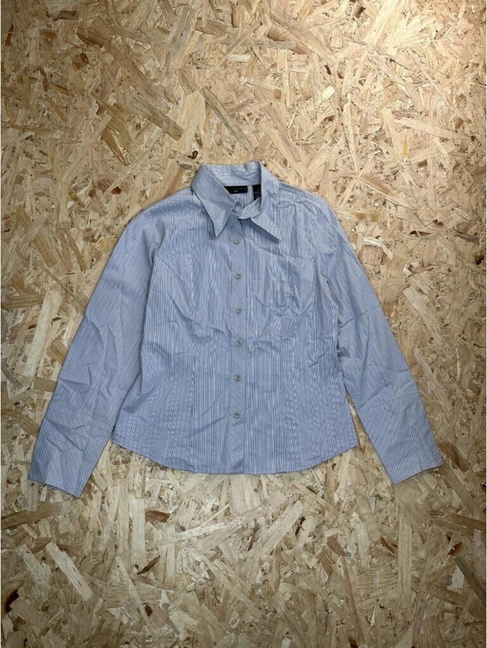 Apostrophe Petite Womens 10P Blue Striped Button Up Shirt Long Sleeve Blouse
